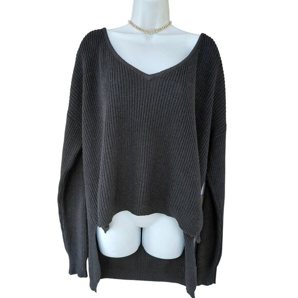 Oliveaceous Womens Ribbed V-Neck Sweater M Black Cotton,Viscose Blend & Wool - Picture 1 of 7